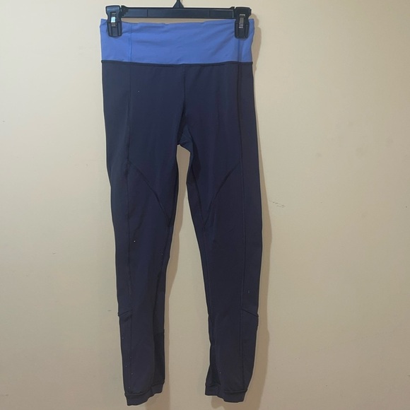 Womens Lululemon Running Zip Pocket Gray Carolina Blue Waisted Band Tigh… - Picture 1 of 9